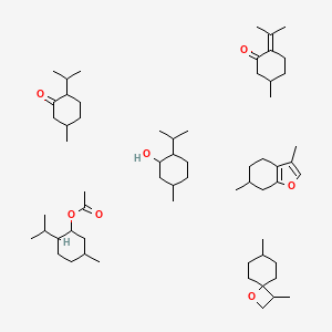 1,7-dimethyl-3-oxaspiro[3.5]nonane; 3,6-dimethyl-4,5,6,7-tetrahydro-1-benzofuran; 5-methyl-2-propan-2-ylcyclohexan-1-ol; 5-methyl-2-propan-2-ylcyclohexan-1-one; (5-methyl-2-propan-2-ylcyclohexyl) acetate; 5-methyl-2-propan-2-ylidenecyclohexan-1-one