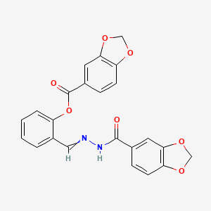[2-[(1,3-Benzodioxole-5-carbonylhydrazinylidene)methyl]phenyl] 1,3-benzodioxole-5-carboxylate