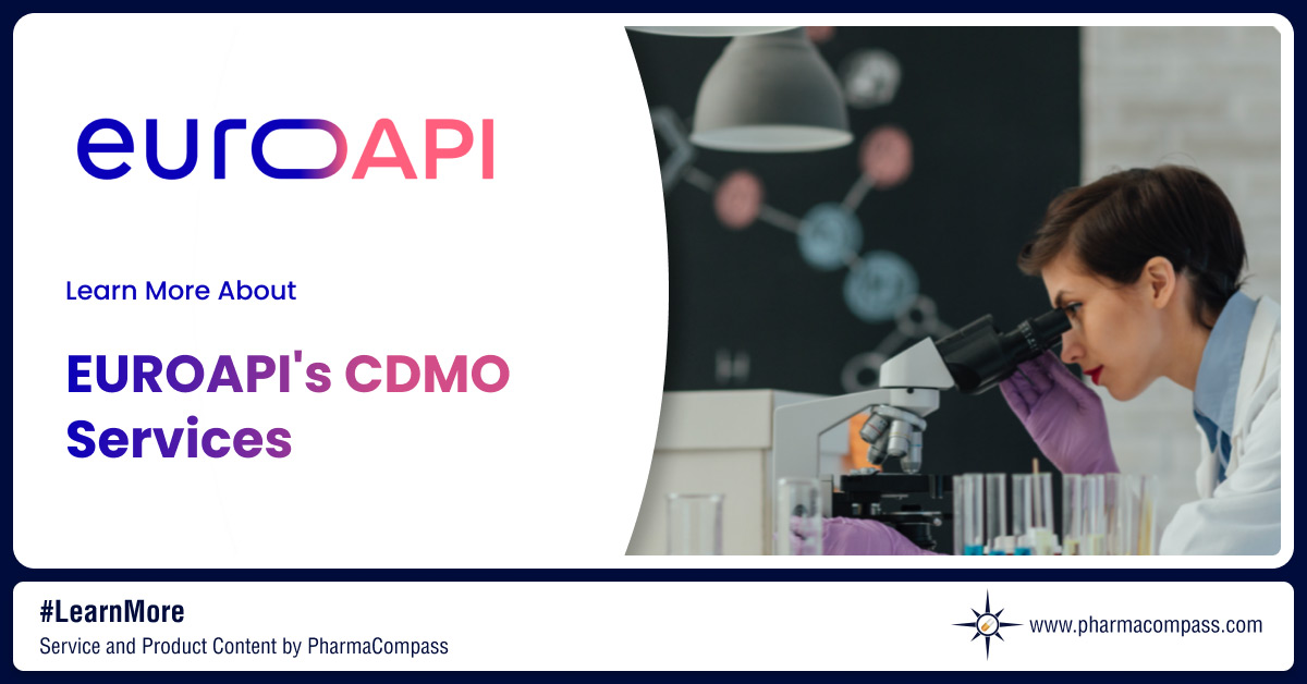 Overview of CDMO Services of EUROAPI, such as small molecule APIs, peptides, microbial fermentation, micronization & spray drying on PharmaCompass.