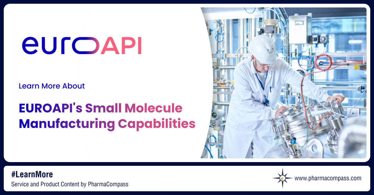 Overview of small molecule drug development & contract manufacturing & more on EUROAPI`s CDMO services for complex & small molecules on PharmaCompass.