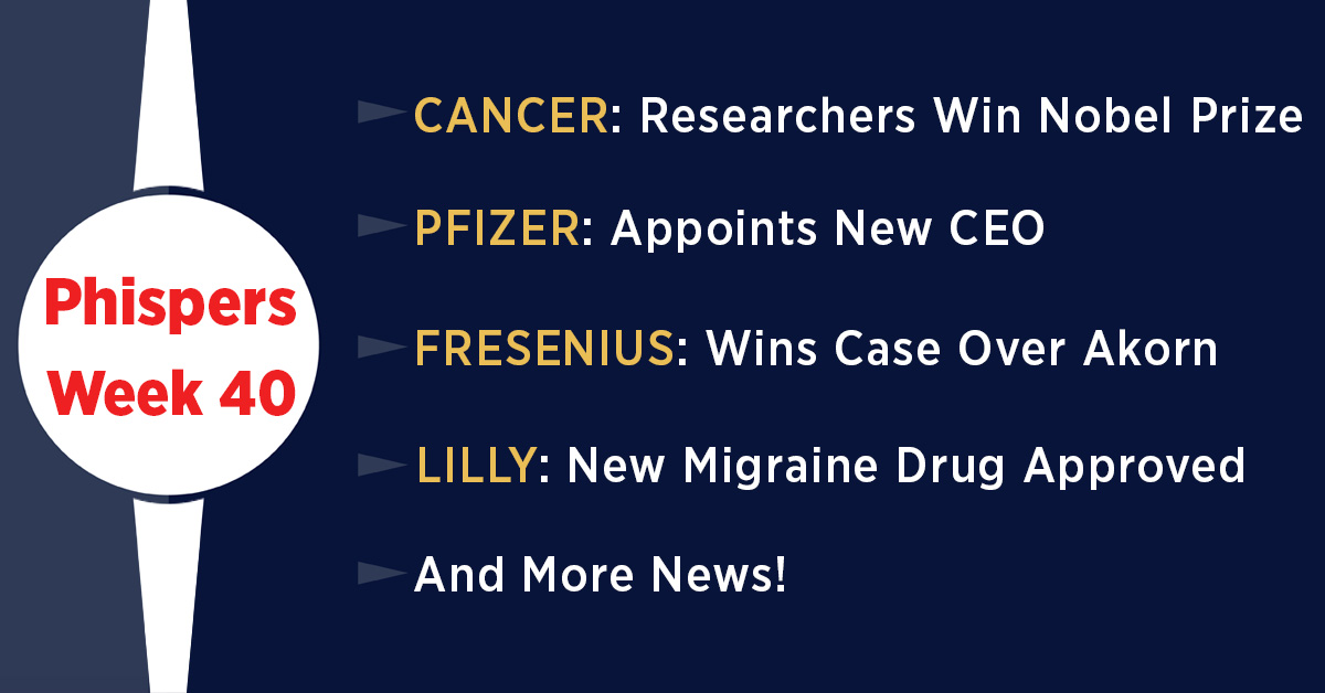 Cancer researchers bag Nobel Prize; Fresenius wins case over terminating merger with Akorn due to data-integrity issues