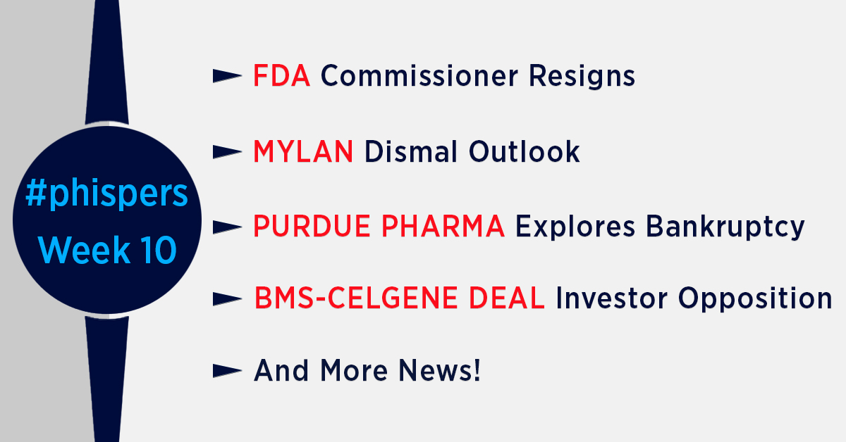 FDA chief Gottlieb resigns; BMS-Celgene deal may get derailed due to shareholder opposition