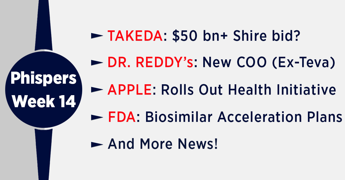 Takeda eyes Shire, may pay over US$ 50 billion; FDA to speed up approval of biosimilars