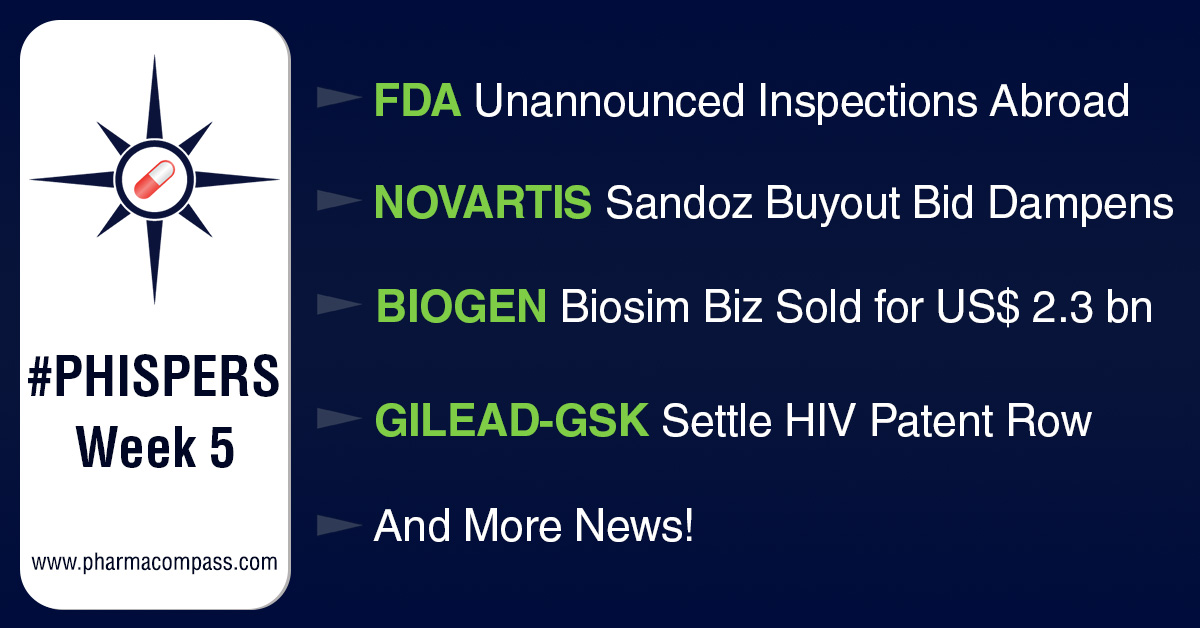 Bill tabled for unannounced foreign FDA inspections; Novartis CEO dampens prospects of Sandoz buyout