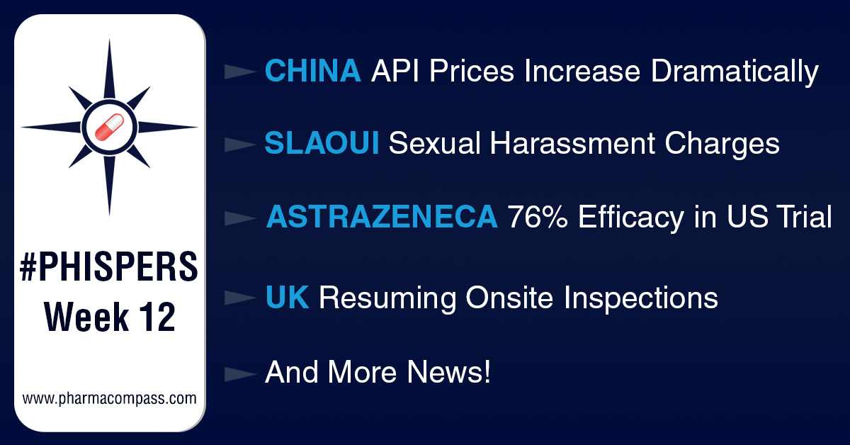 Chinese prices of APIs increase dramatically; former Operation Warp Speed head accused of sexual harassment