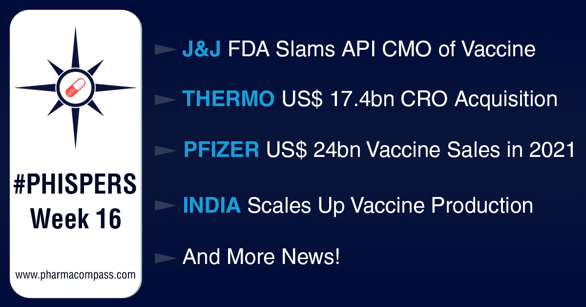 FDA halts production at J&J’s vaccine contractor for unsafe practices; Thermo Fisher picks up PPD for US$ 17.4 billion