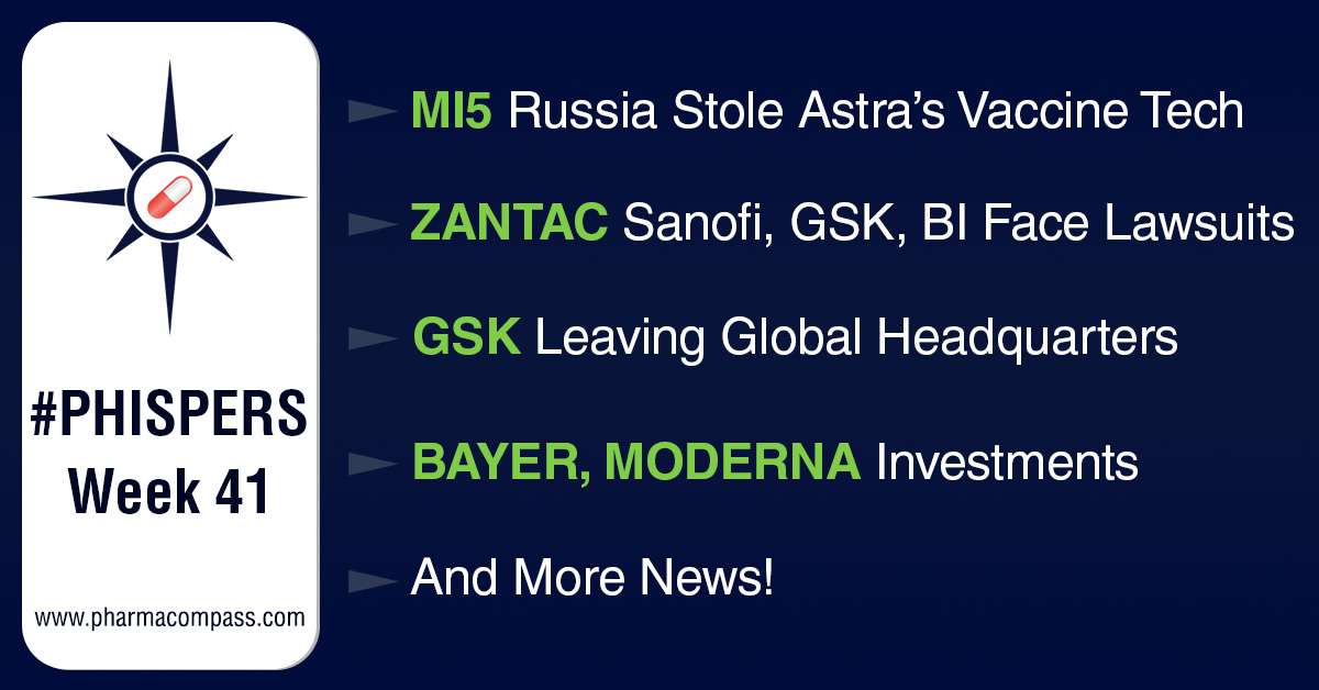 MI5 says Russian spies stole design of Astra-Oxford jab; Sanofi, GSK, Pfizer, BI can’t escape Zantac lawsuits
