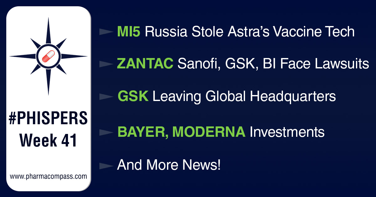 MI5 says Russian spies stole design of Astra-Oxford jab; Sanofi, GSK, Pfizer, BI can&rsquo;t escape Zantac lawsuits