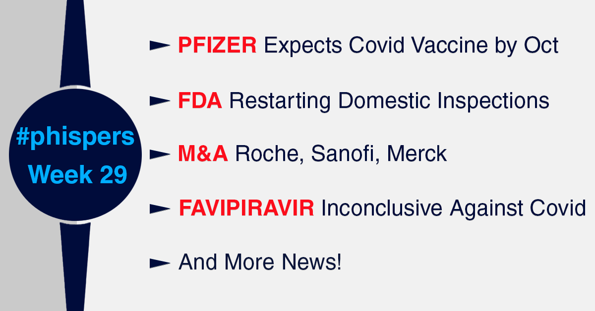 Pfizer CEO expects Covid vaccine approval by October; Favipiravir shows inconclusive results against Covid-19