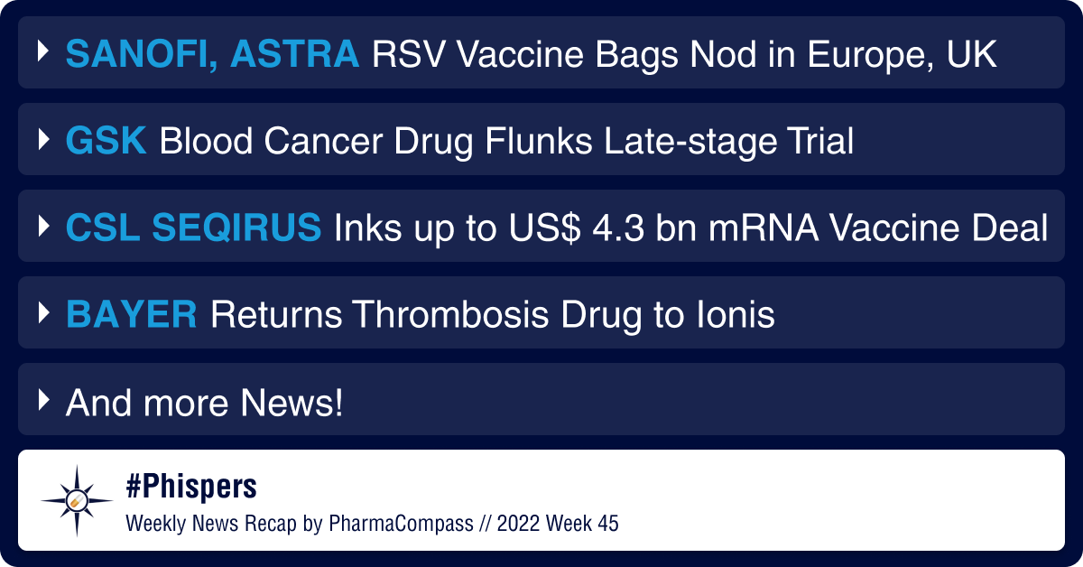 Sanofi, Astra’s RSV med bags nod in Europe, UK; GSK’s blood cancer drug flunks late-stage trial
