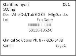 Clarithromycin Tablets 250 mg Label