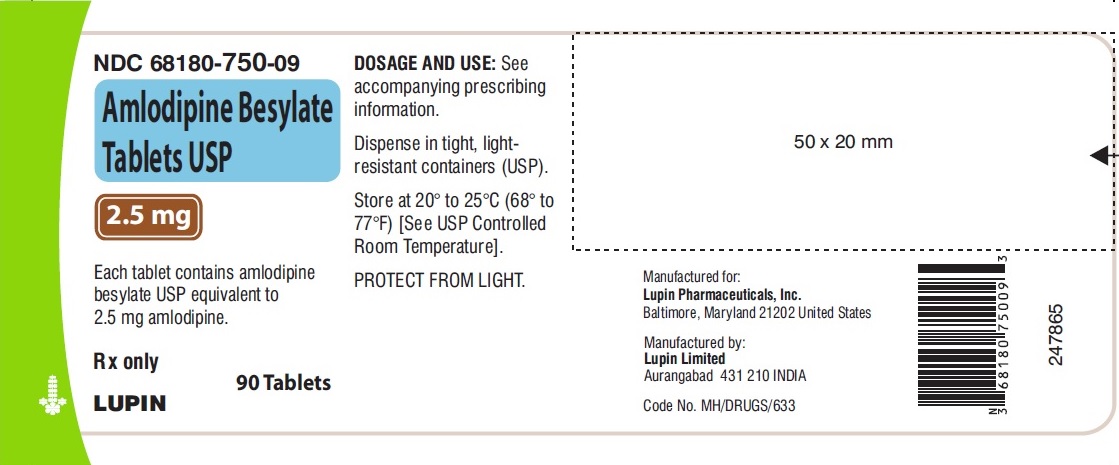 AMLODIPINE BESYLATE TABLETS USP Rx only 2.5 mg NDC 68180-750-09     90 Tablets