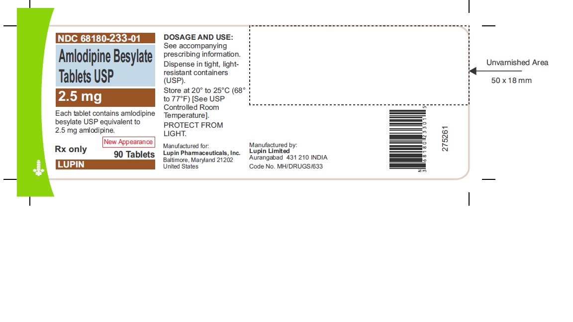 AMLODIPINE BESYLATE TABLETS USP Rx only 2.5 mg NDC 68180-750-09     90 Tablets