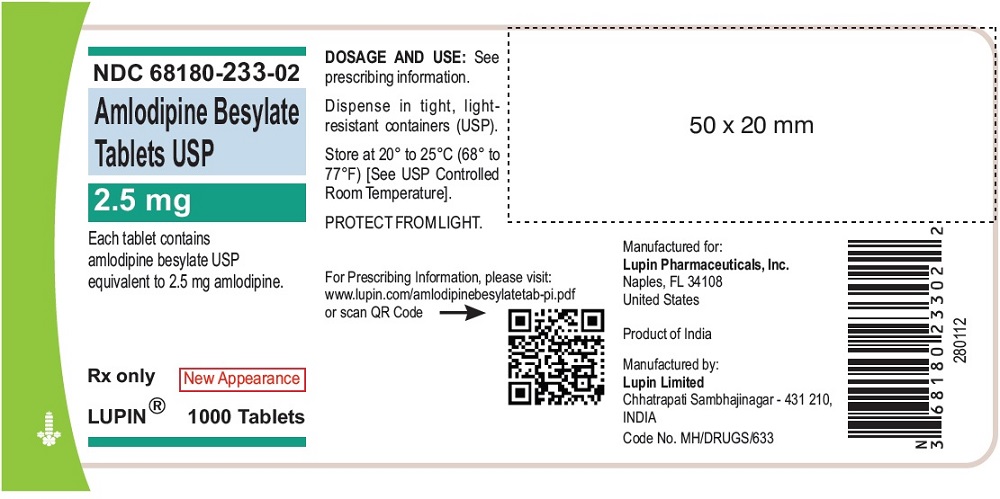 AMLODIPINE BESYLATE TABLETS USP Rx only 2.5 mg NDC 68180-750-09     90 Tablets