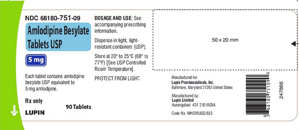 AMLODIPINE BESYLATE TABLETS USP Rx only 2.5 mg NDC 68180-750-09     90 Tablets