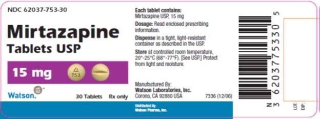 Mirtazapine Tablets USP 15 mg, 30s Label