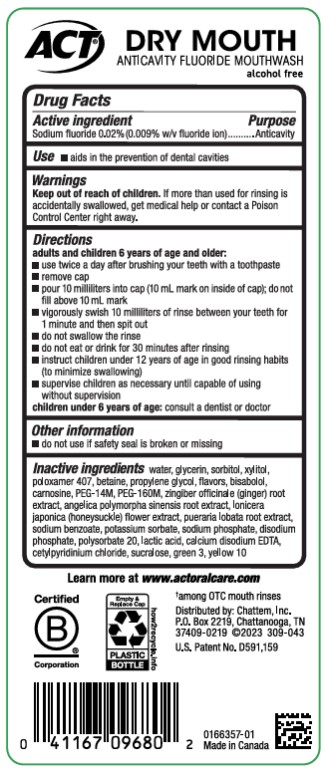 PRINCIPAL DISPLAY PANEL #1 DENTIST RECOMMENDED  FLUORIDE BRAND ACT® TOTAL CARE  ANTICAVITY FLUORIDE RINSE  DRY MOUTH ● SOOTHES Dry Mouth ● MOISTURIZES Mouth Tissue ● STRENGTHENS Teeth ● FRESHENS Breath Sodium Fluoride 0.02% 18 fl oz (532 mL)