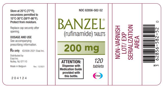 NDC 62856-582-52 BANZEL®  (rufinamide) TABLETS 200 mg 120 tablets