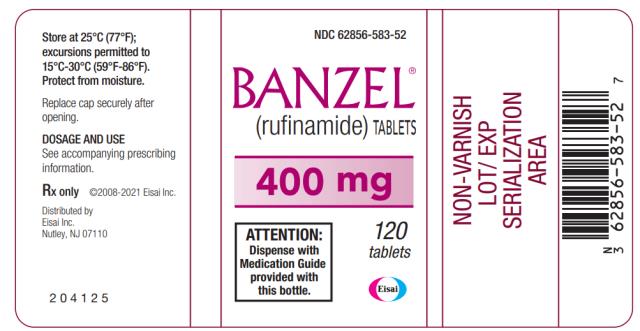 NDC 62856-583-52 BANZEL® (rufinamide) TABLETS 400 mg 120 tablets