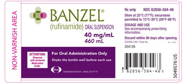 NDC 62856-584-46 BANZEL® (rufinamide) ORAL SUSPENSION 40 mg/mL 460 mL