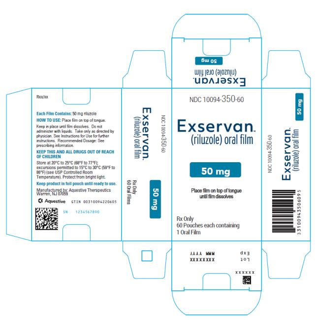 NDC 10094-350-60 Exservan (riluzole) oral film 50 mg Rx Only 60 Pouches each containing 1 Oral Film