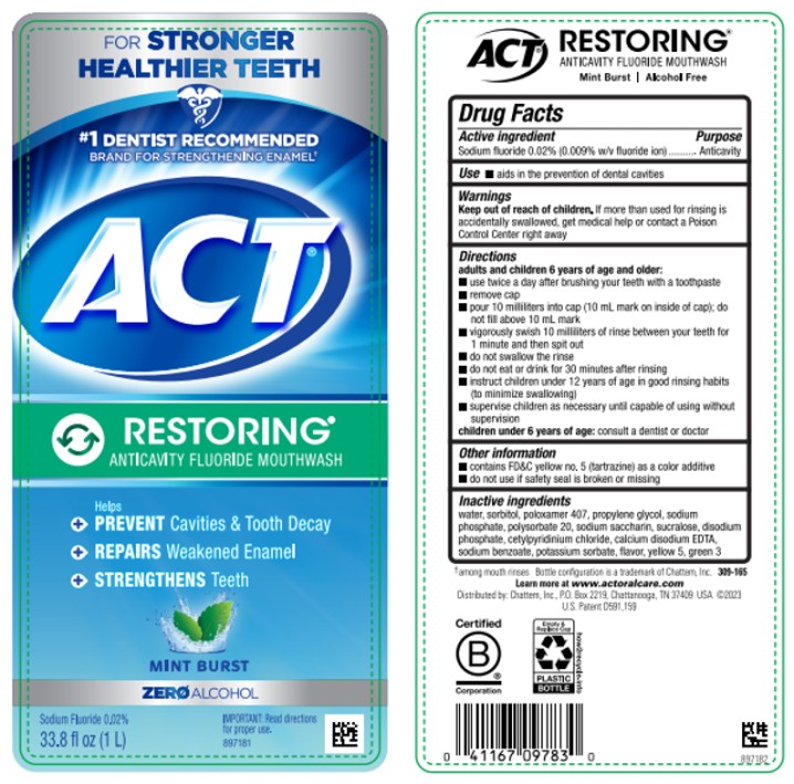 #1 DENTIST RECOMMENDED BRAND FOR STRENGTHENING ENAMEL ACT RESTORING ANTICAVITY FLUORIDE MOUTHWASH MINT BURST 33.8 oz (1 L)
