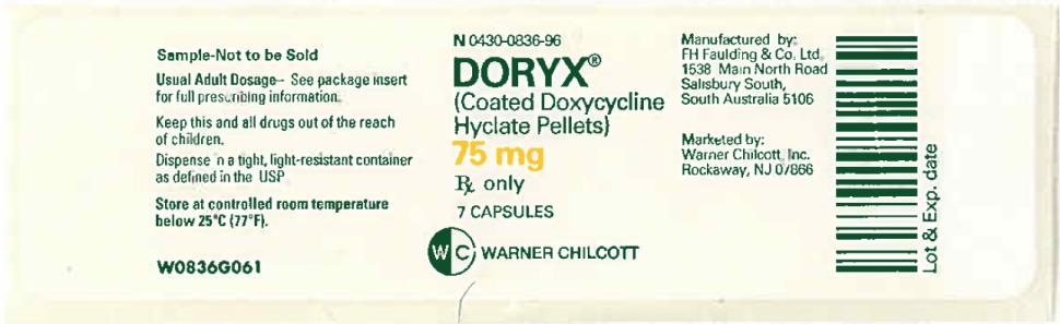 PRINCIPAL DISPLAY PANEL NDC 0430-0836-96 DORYX (Coated Doxycycline  Hyclate Pellets) 75 mg 7 Capsules Rx Only