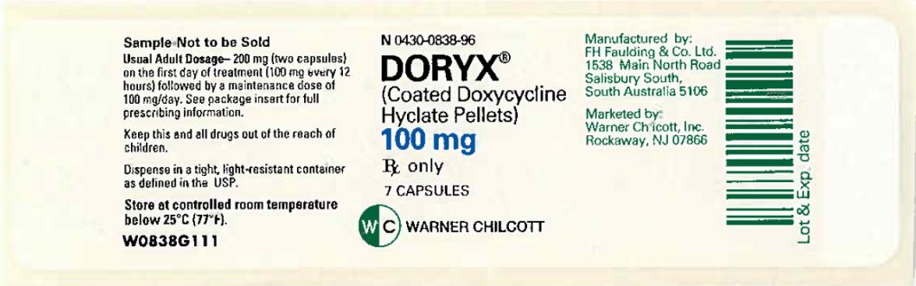 PRINCIPAL DISPLAY PANEL NDC 0430-0838-96 DORYX (Coated Doxycycline  Hyclate Pellets) 100 mg 7 Capsules Rx Only