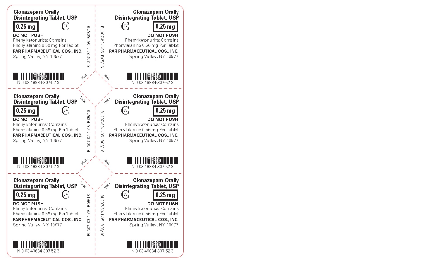 Clonazepam ODT, USP 0.25 mg - Blister