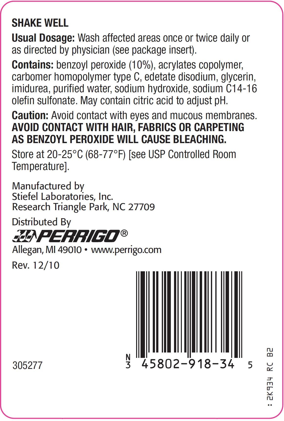 Benzoyl Peroxide Wash 10% Front Label