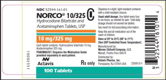 PRINCIPAL DISPLAY PANEL NDC 52544-061-01 NORCO 10/325 10 mg/325 mg 100 Tablets Rx Only