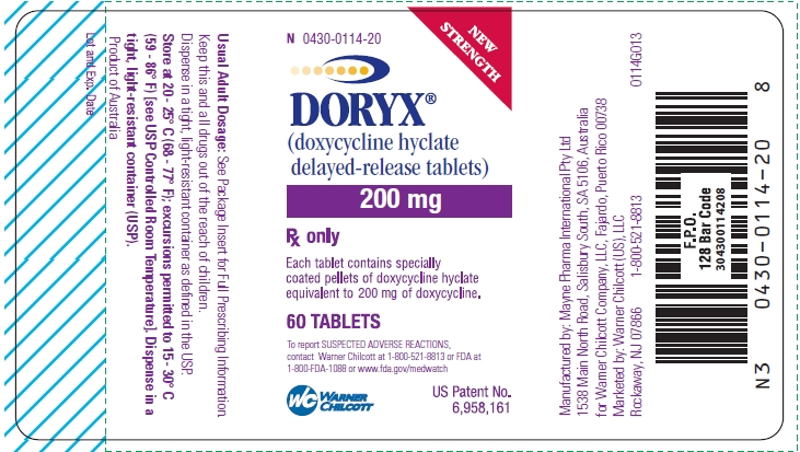 DORYX® (doxycycline hyclate delayed-release tablets, USP) 200 mg trade bottle label
