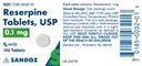 Reserpine 0.1 mg Label