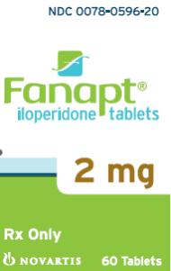 PRINCIPAL DISPLAY PANEL\nPackage Label â€“ 2 mg\nRx Only		NDC 0078-0596-20\nFanaptÂ® \niloperidone tablets\n2 mg\n60 Tablets\n