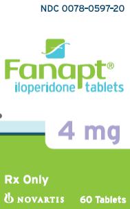 PRINCIPAL DISPLAY PANEL\nPackage Label â€“ 4 mg\nRx Only		NDC 0078-0597-20\nFanaptÂ® \niloperidone tablets\n4 mg\n60 Tablets\n