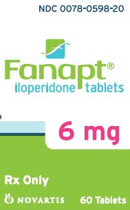 PRINCIPAL DISPLAY PANEL\nPackage Label â€“ 6 mg\nRx Only		NDC 0078-0598-20\nFanaptÂ® \niloperidone tablets\n6 mg\n60 Tablets\n