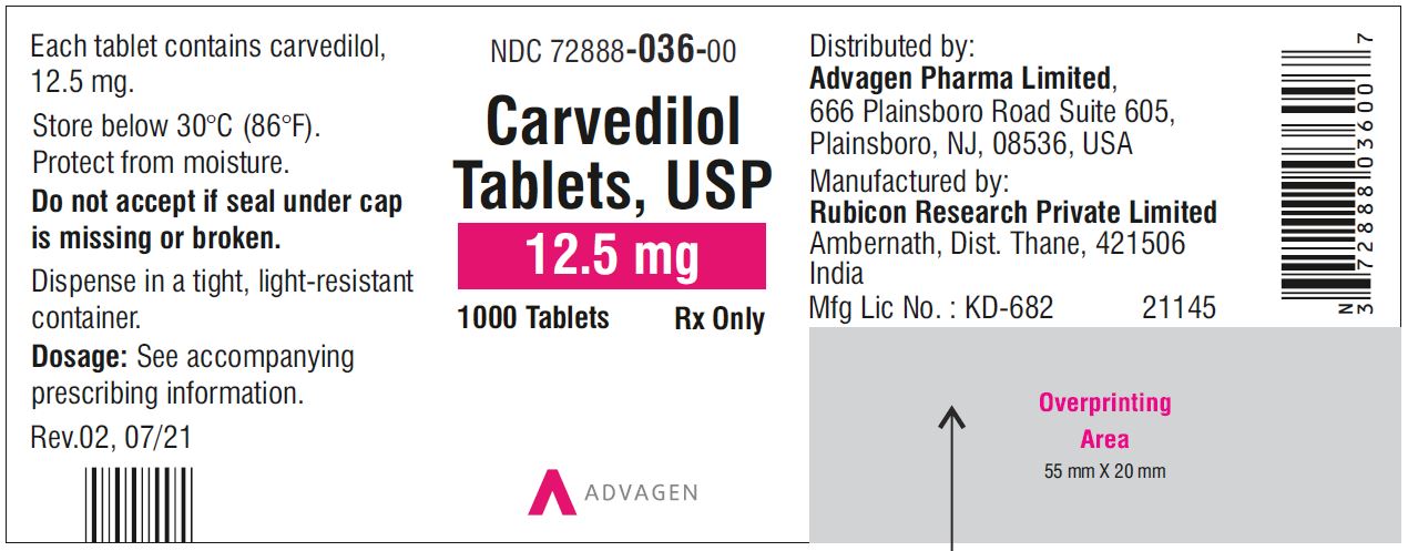 Carvedilol Tablets USP, 3.125 mg - NDC 72888-034-30 - 30 Tablets Container Label
