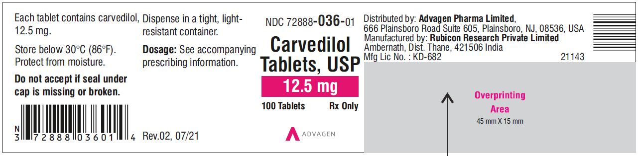 Carvedilol Tablets USP, 3.125 mg - NDC 72888-034-30 - 30 Tablets Container Label