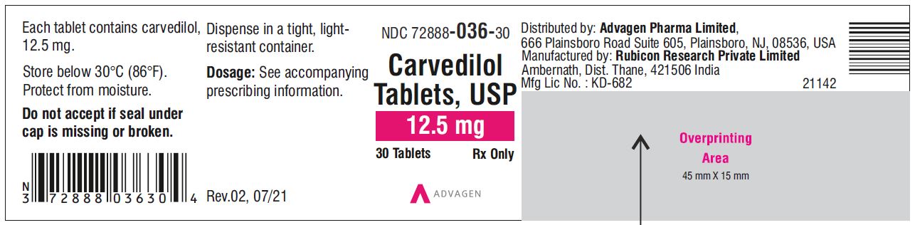 Carvedilol Tablets USP, 3.125 mg - NDC 72888-034-30 - 30 Tablets Container Label