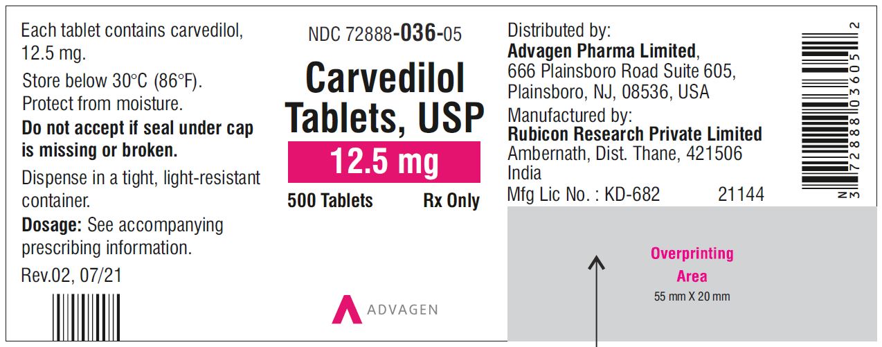 Carvedilol Tablets USP, 3.125 mg - NDC 72888-034-30 - 30 Tablets Container Label