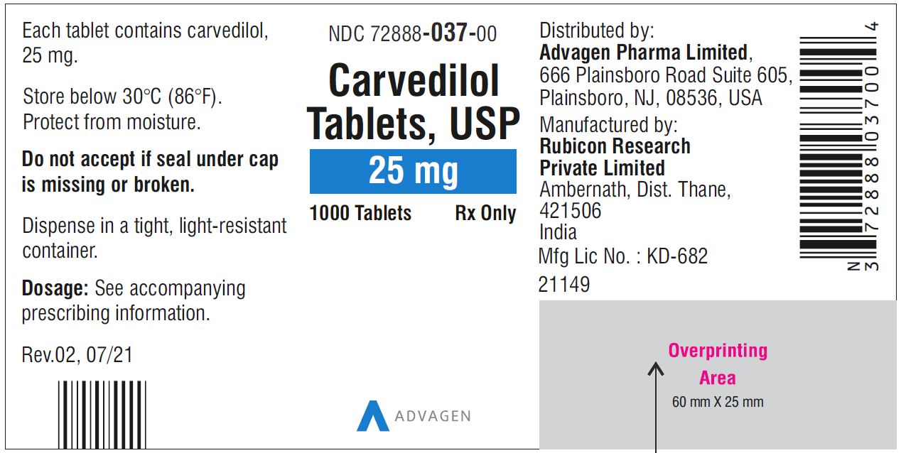 Carvedilol Tablets USP, 3.125 mg - NDC 72888-034-30 - 30 Tablets Container Label