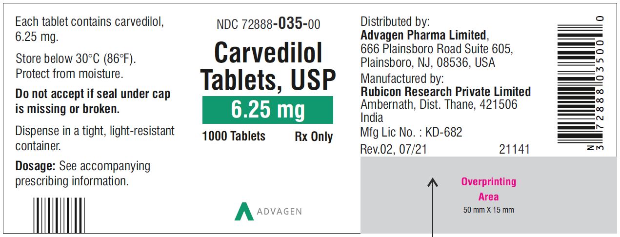 Carvedilol Tablets USP, 3.125 mg - NDC 72888-034-30 - 30 Tablets Container Label