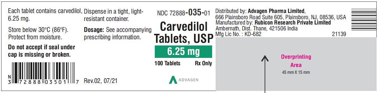 Carvedilol Tablets USP, 3.125 mg - NDC 72888-034-30 - 30 Tablets Container Label