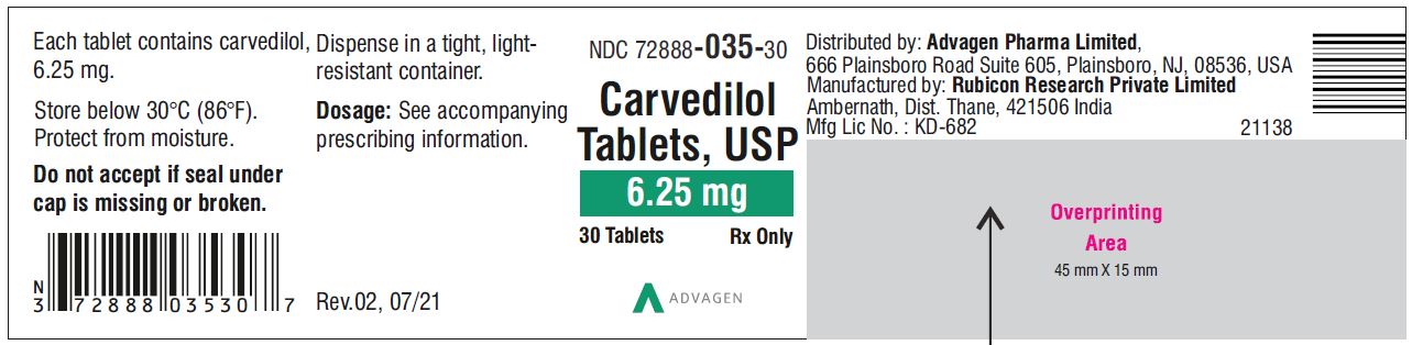 Carvedilol Tablets USP, 3.125 mg - NDC 72888-034-30 - 30 Tablets Container Label