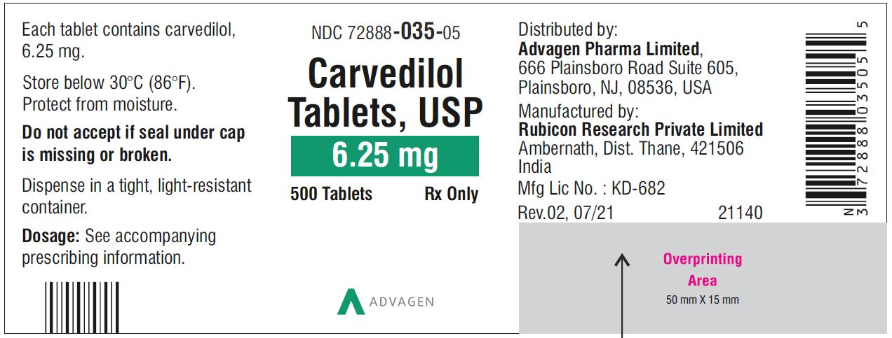 Carvedilol Tablets USP, 3.125 mg - NDC 72888-034-30 - 30 Tablets Container Label