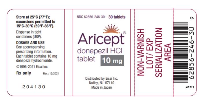 NDC 62856-246-30  Aricept® donepezil HCl tablet  10 mg 30 Tablets