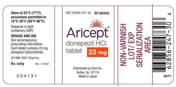NDC 62856-247-30  Aricept® donepezil HCl tablet  23 mg 30 tablets