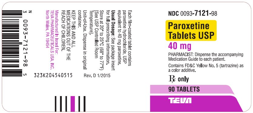 Paroxetine Tablets USP 40 mg 90s Label