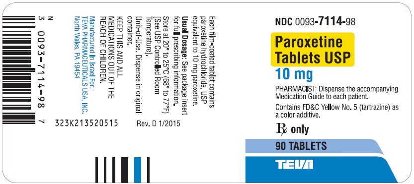 Paroxetine Tablets USP 10 mg 90s Label