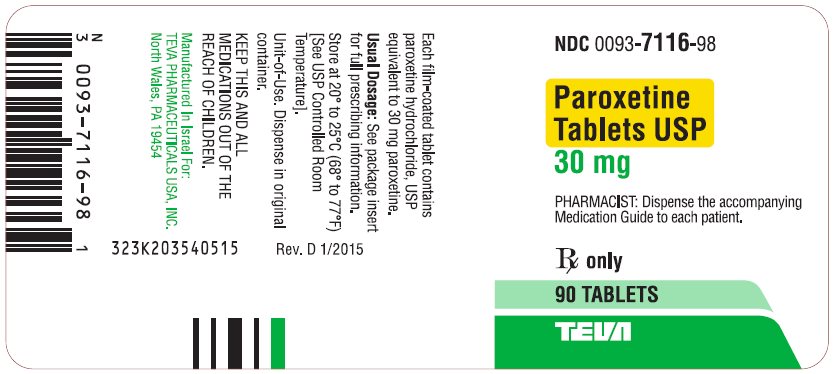 Paroxetine Tablets USP 30 mg 90s Label